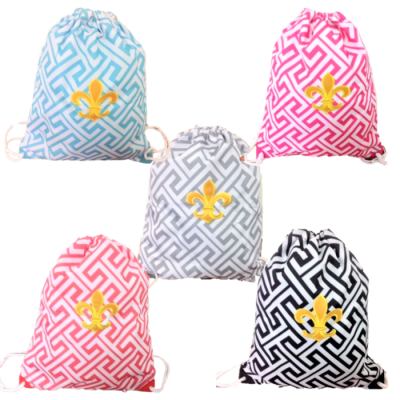 32629-5 COLORS -5 PIECE GREEK KEY DESIGN W/GOLD FDL DRAWSTRING BACK PACK BAG 